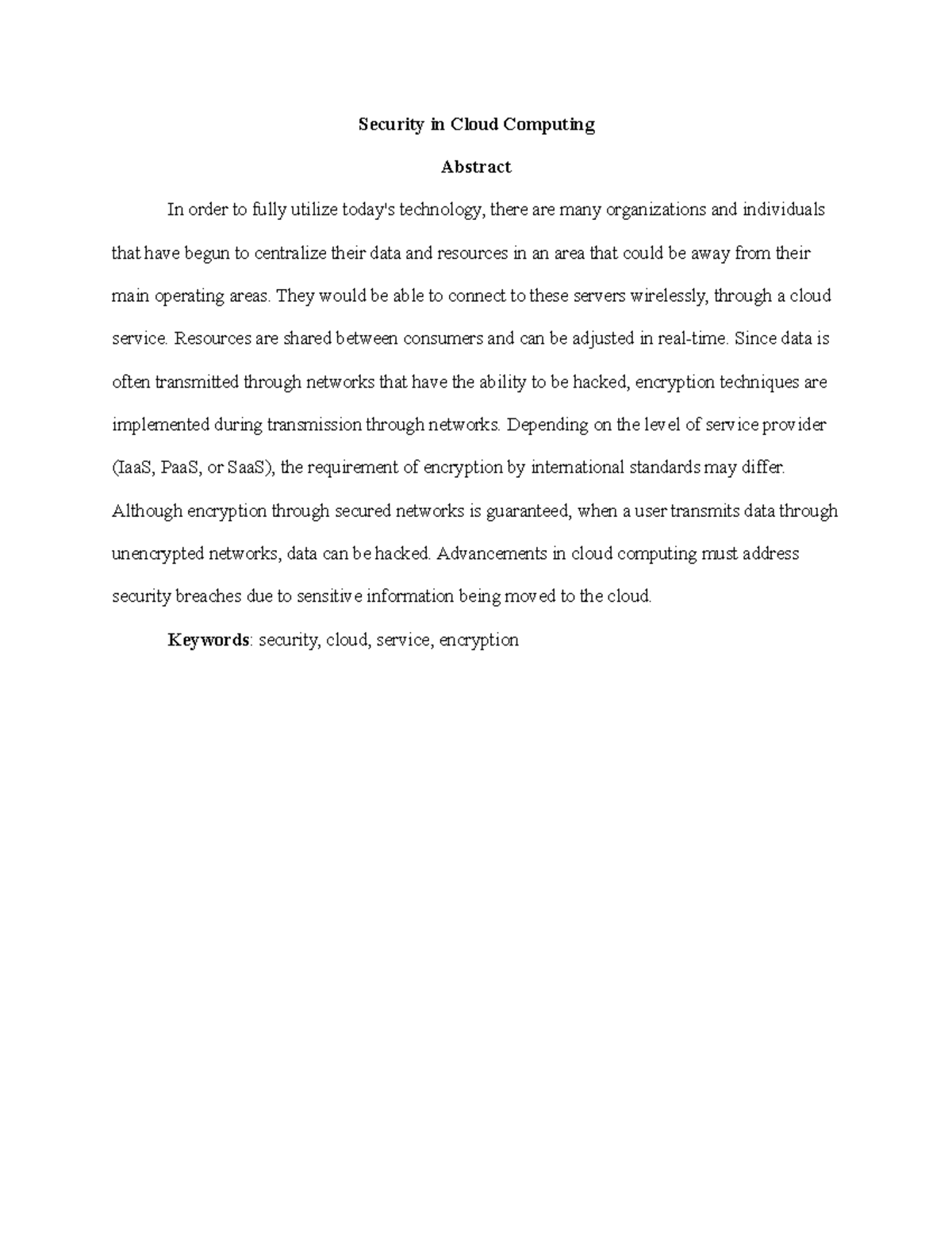 Security In Cloud Computing - Security in Cloud Computing Abstract In ...