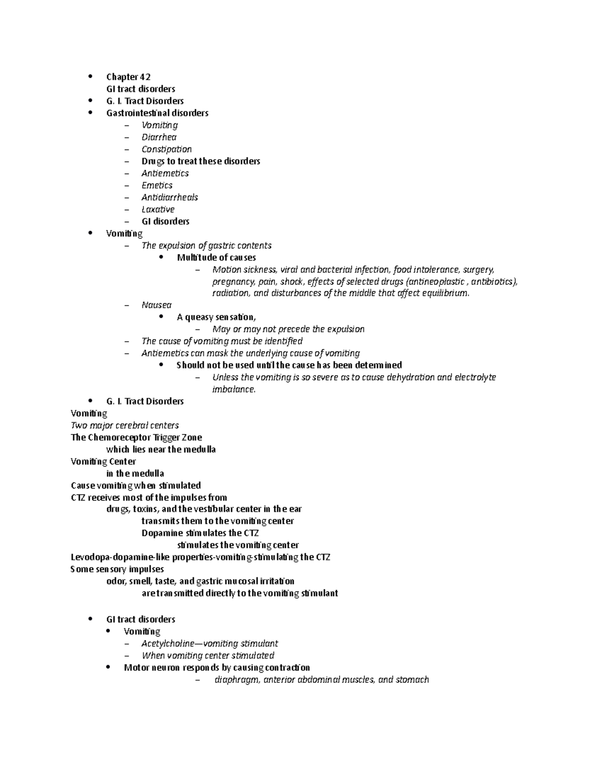 GI Drugs Outline - Lecture notes, study guides. - Chapter 42 GI tract ...