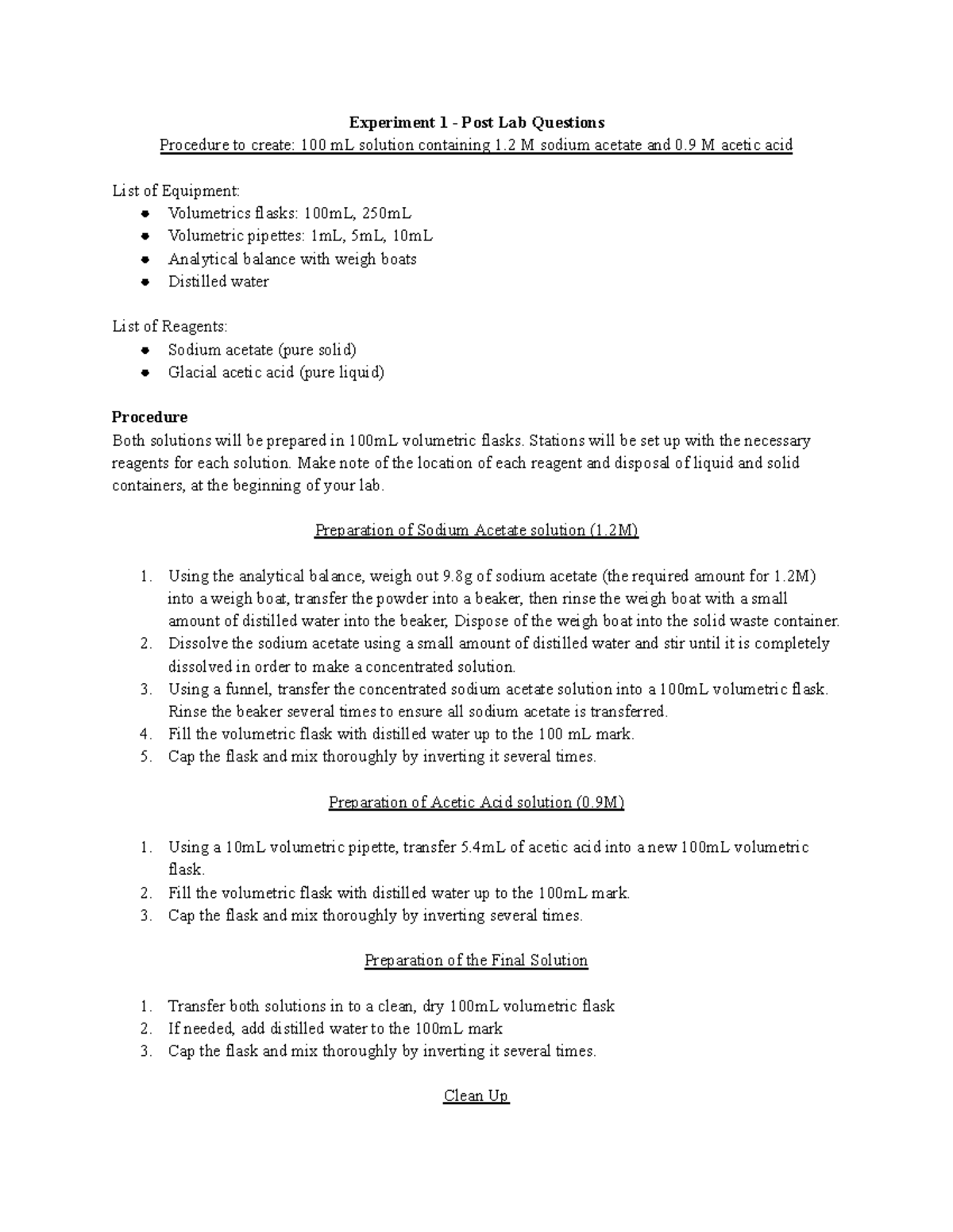 Experiment 1 Post Lab Questions2 Experiment 1 Post Lab Questions Procedure to create 100