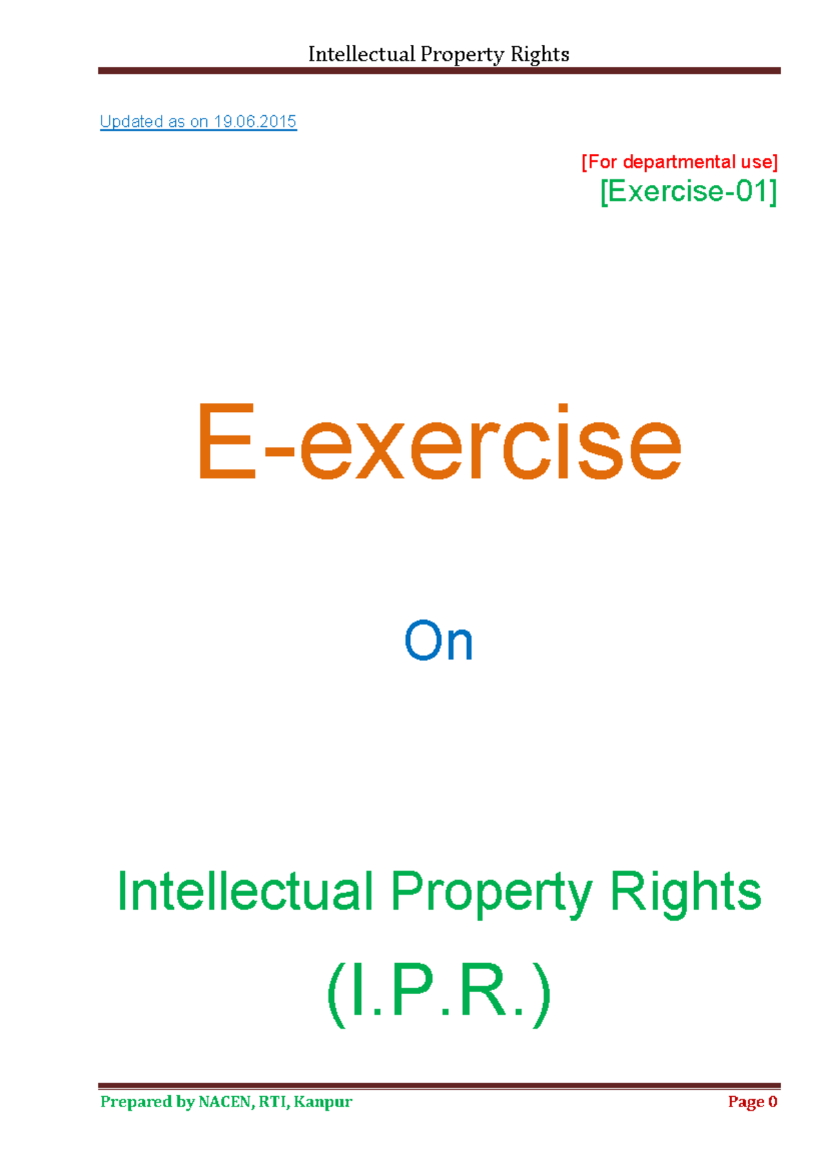 Intellectual Property Rights - Updated as on 19. [For departmental use ...