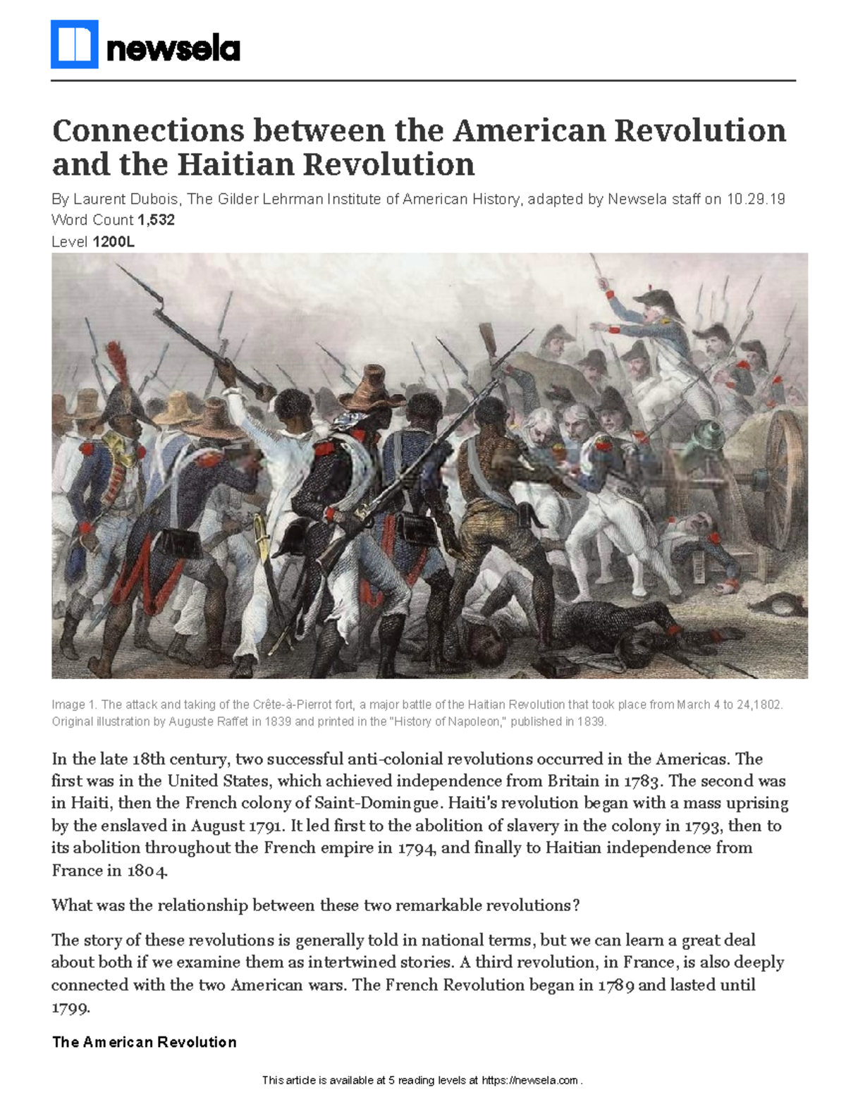 American and Haitian Revolutions Newsela Connections between the