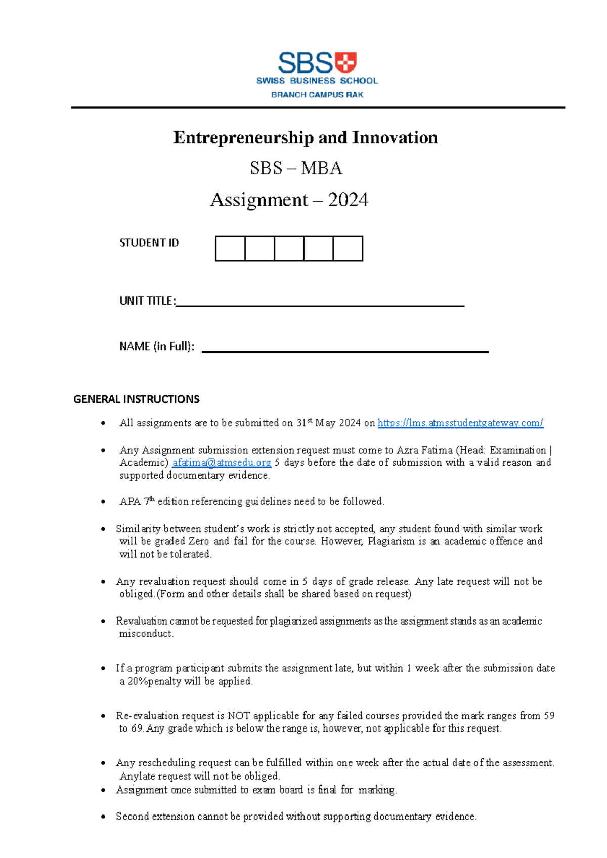 Assigment - BUSINESS PLAN EXAMPLE - Entrepreneurship and Innovation SBS ...