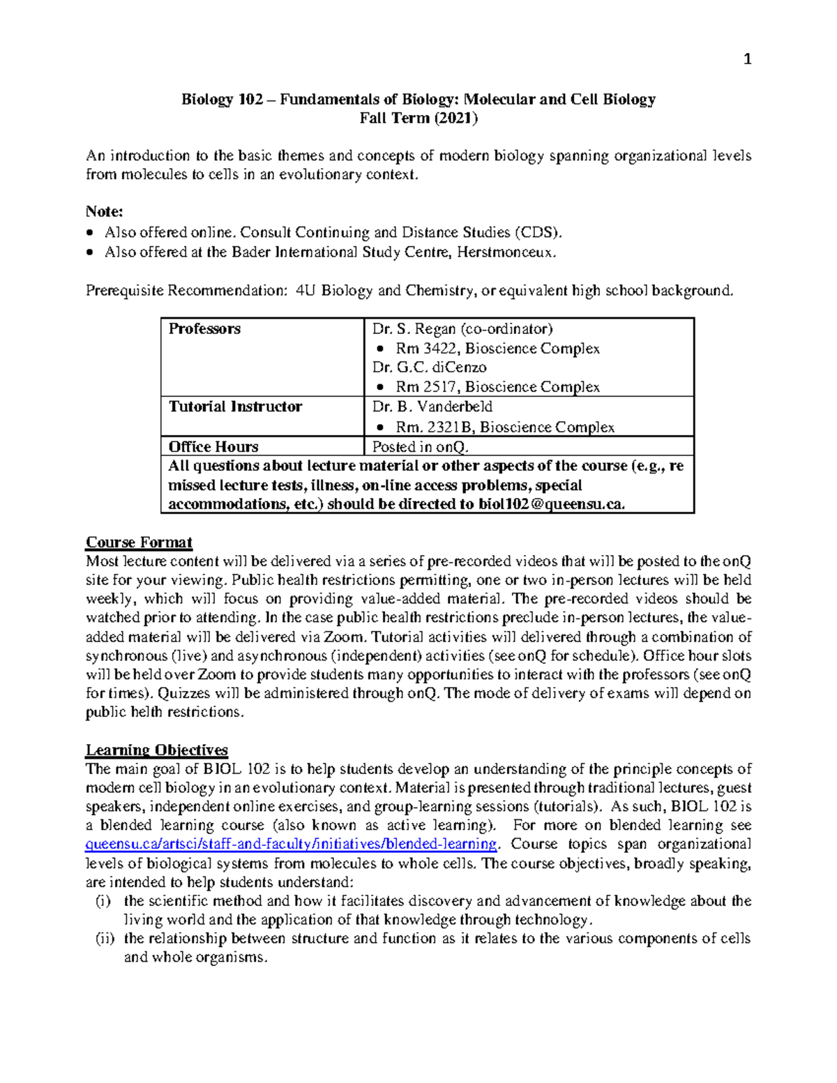 BIOL102syllabus F 2021 - Biology 102 – Fundamentals Of Biology ...