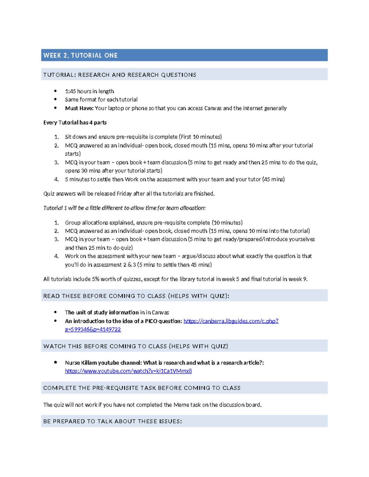 NURS1007 T1W2 Student Notes - WEEK 2, TUTORIAL ONE TUTORIAL: RESEARCH ...
