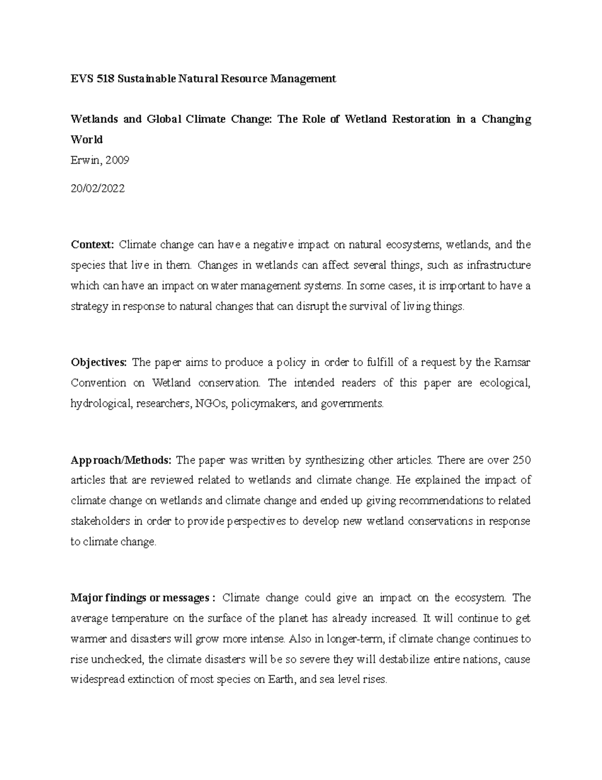 Summary Oyster Diseases 2 - EVS 518 Sustainable Natural Resource ...