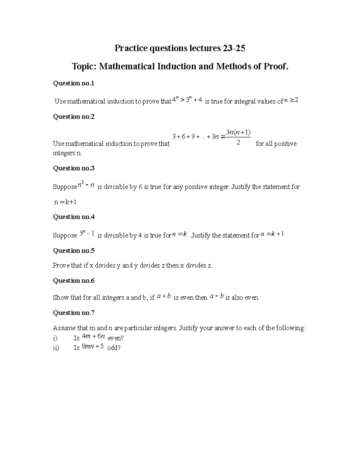 Practice questions lectures 23-25 - Discreate mathematics - VU - Studocu