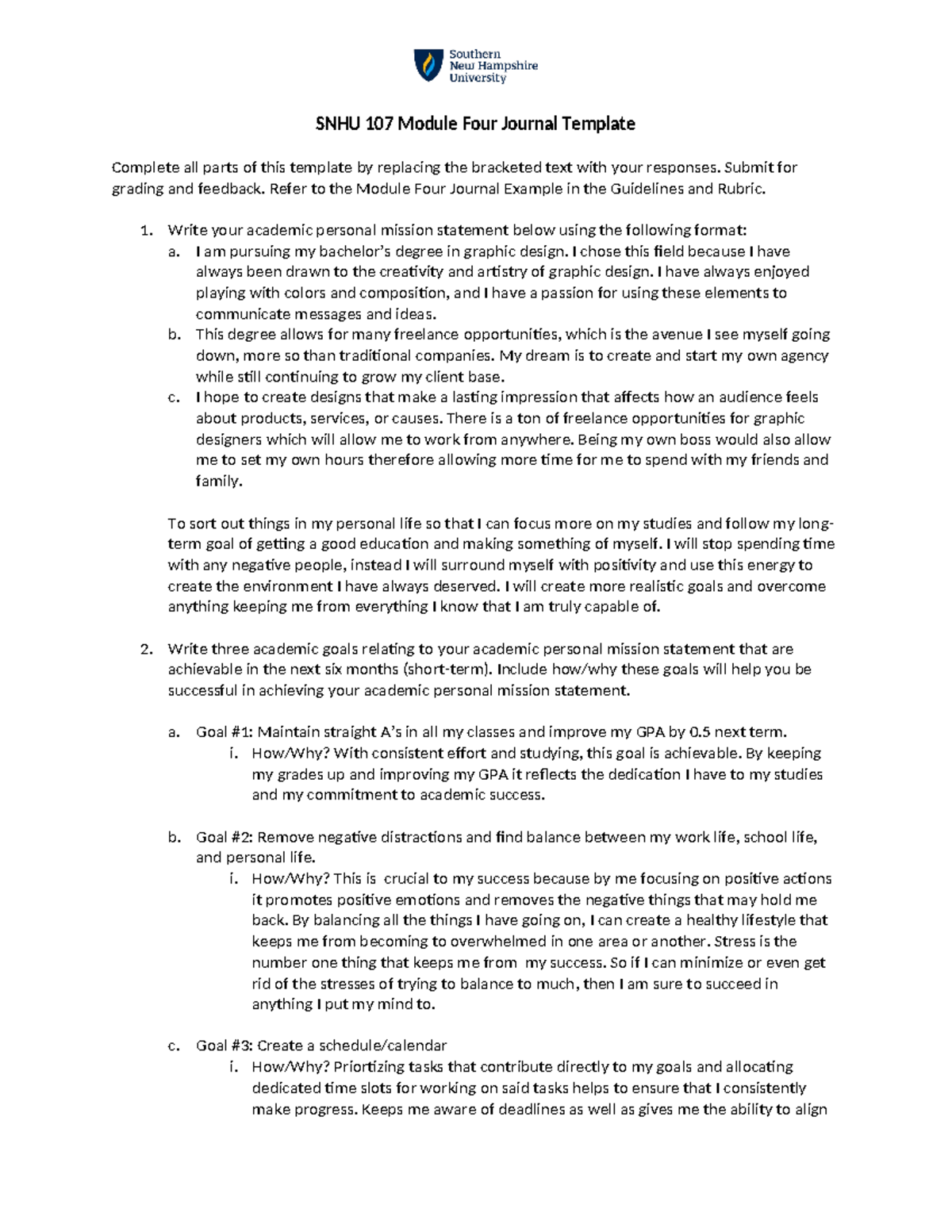 Week 4 journal - MODULE 4 SHORT ANSWER - SNHU 107 Module Four Journal ...