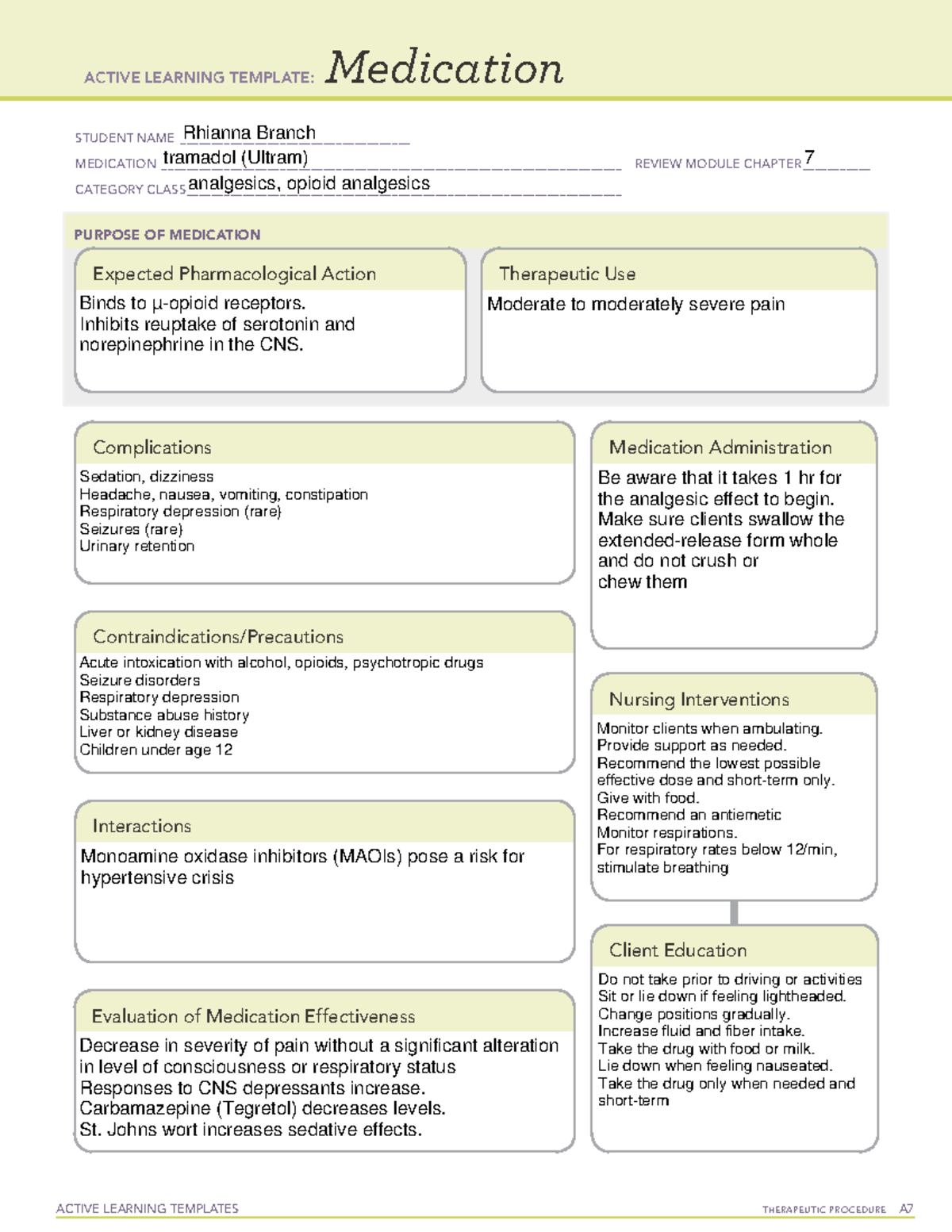 Drug card 4 - med surg - ACTIVE LEARNING TEMPLATES THERAPEUTIC ...