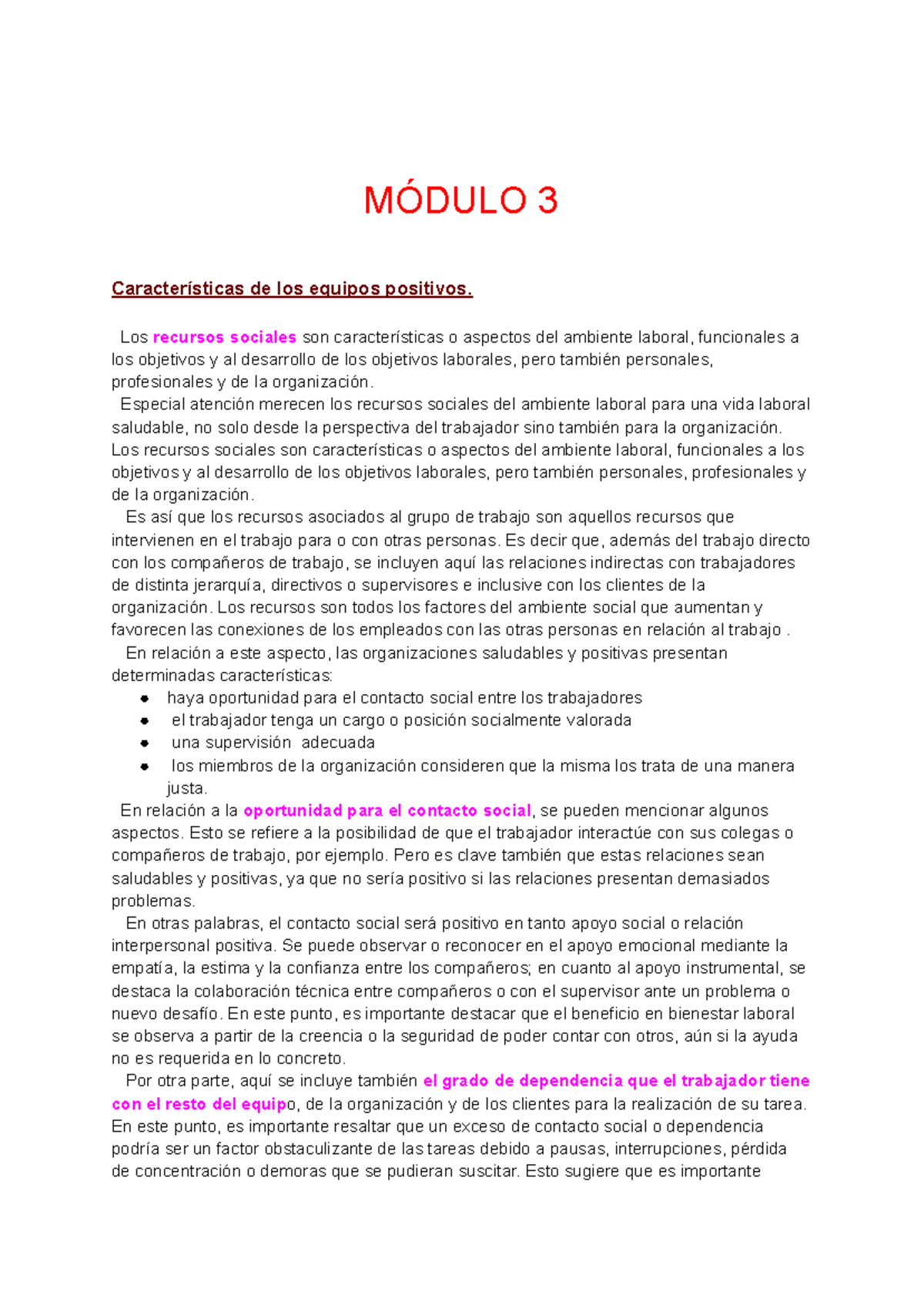 Resumen modulo 3 y 4 grupo y liderazgo - MÓDULO 3 Características de ...