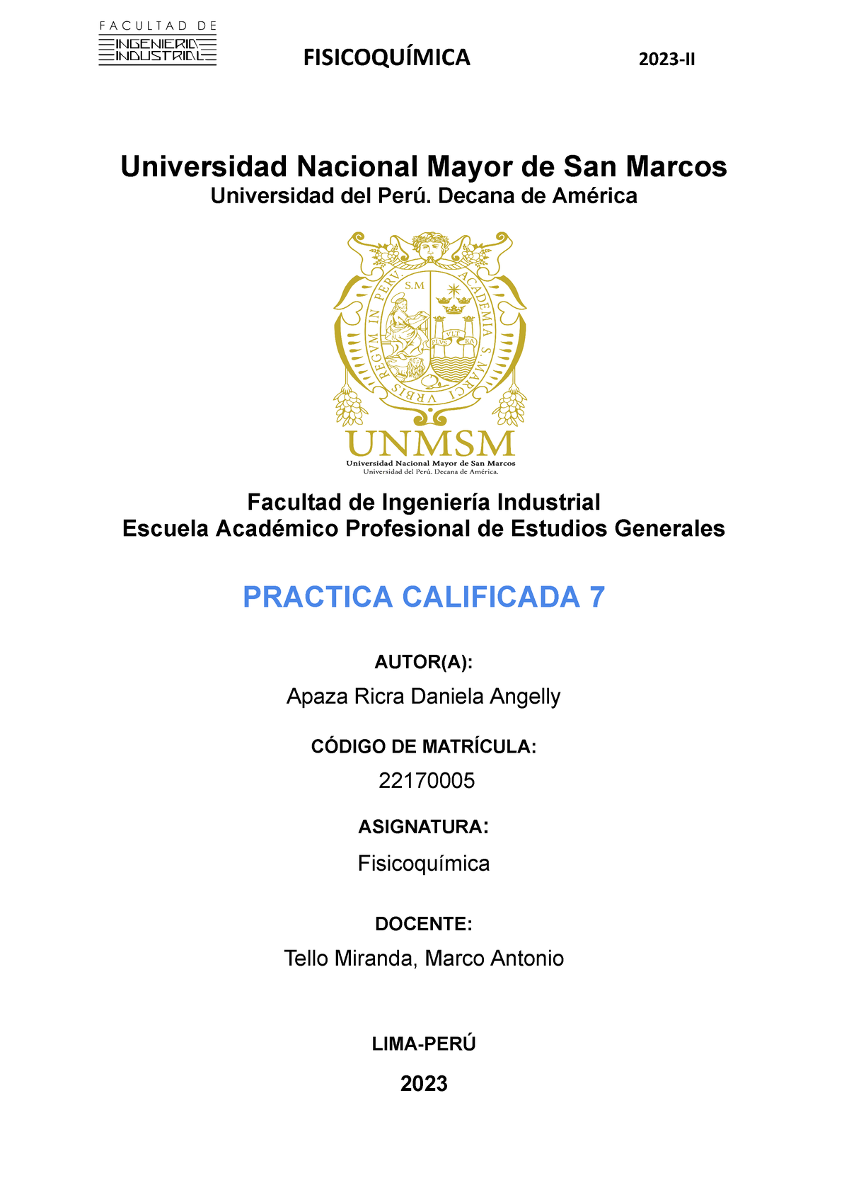 Practica Calificada 7 FQ 2023-IIAP - Universidad Nacional Mayor De San ...