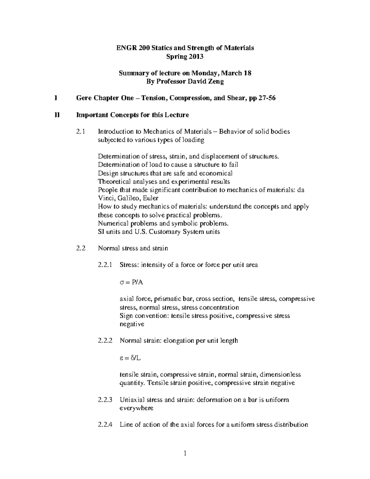 Statics and Strength Of Materials - Lecture notes - G2note3 - ENGR 200 ...
