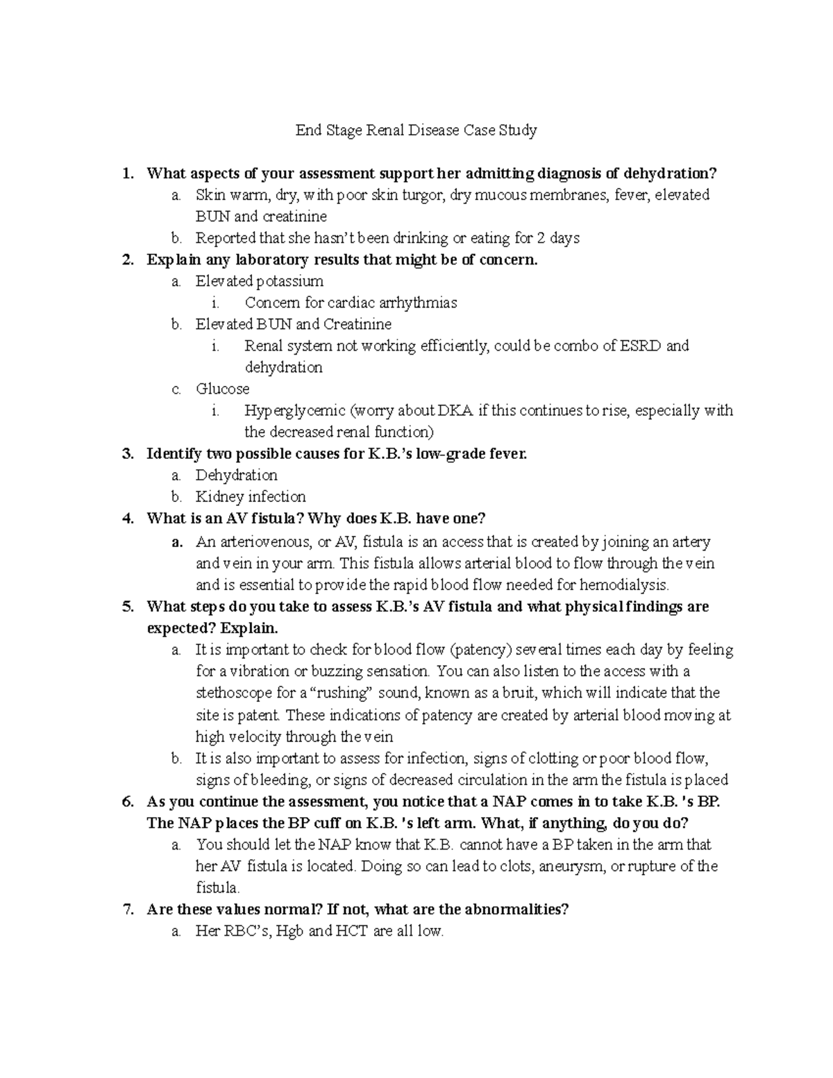 ESRD Case Study - End Stage Renal Disease Case Study What aspects of ...