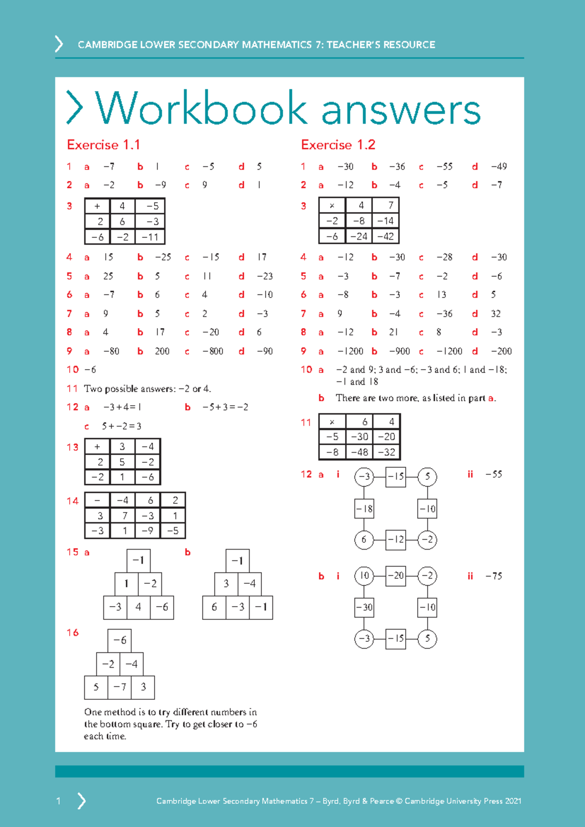 LS Maths 7 workbook answers - Workbook answers 10 a 3 + 4 − 10 − −5 −10 ...