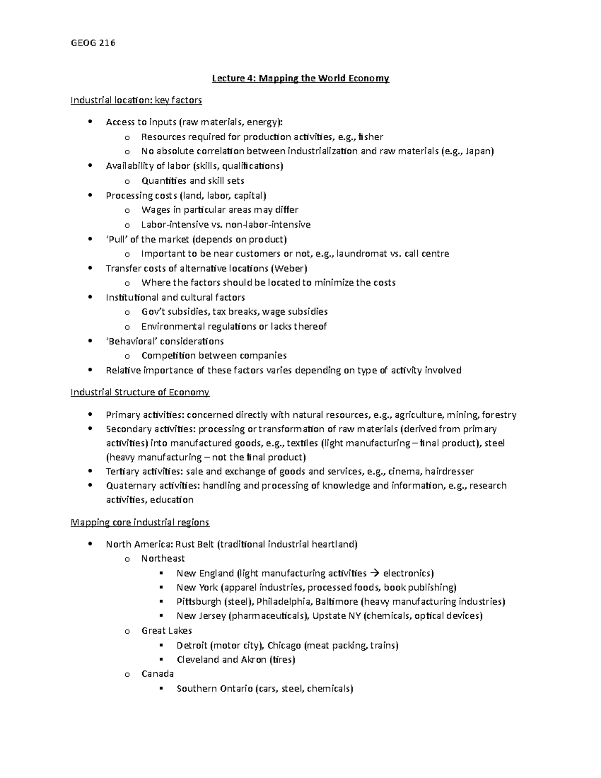 GEOG 216 Lecture 4 Notes - GEOG 216 Lecture 4: Mapping the World ...