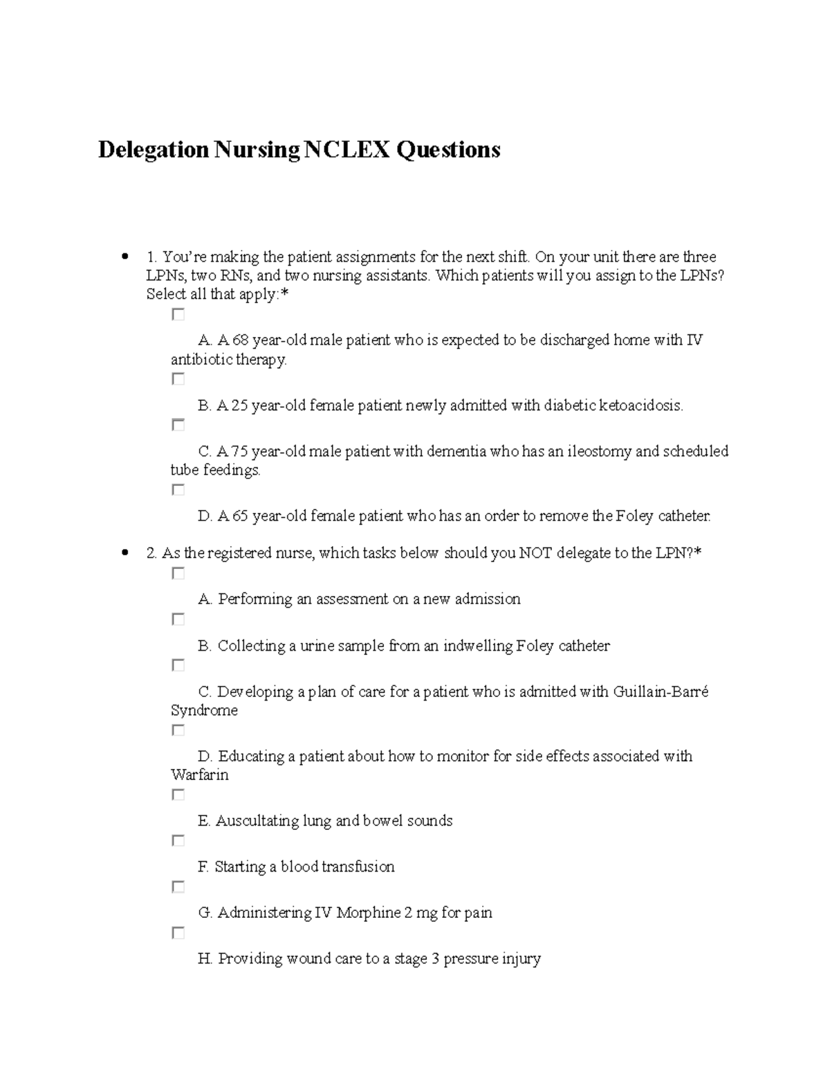 Delegation Nursing Nclex Questions With Answers - Delegation Nursing ...