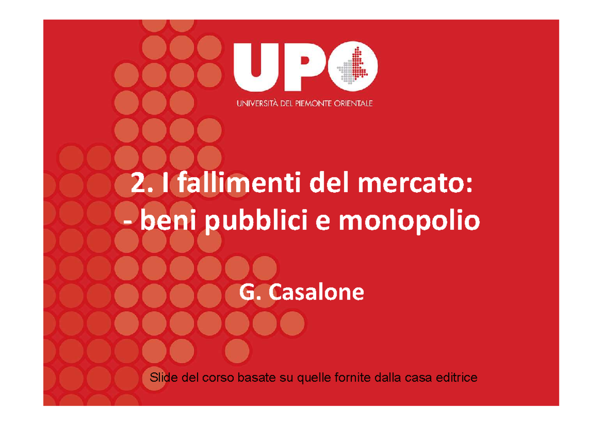 Lezione 2 Fallimenti Di Mercato Beni Pubblici E Monopolio Parte 1 - 2 ...