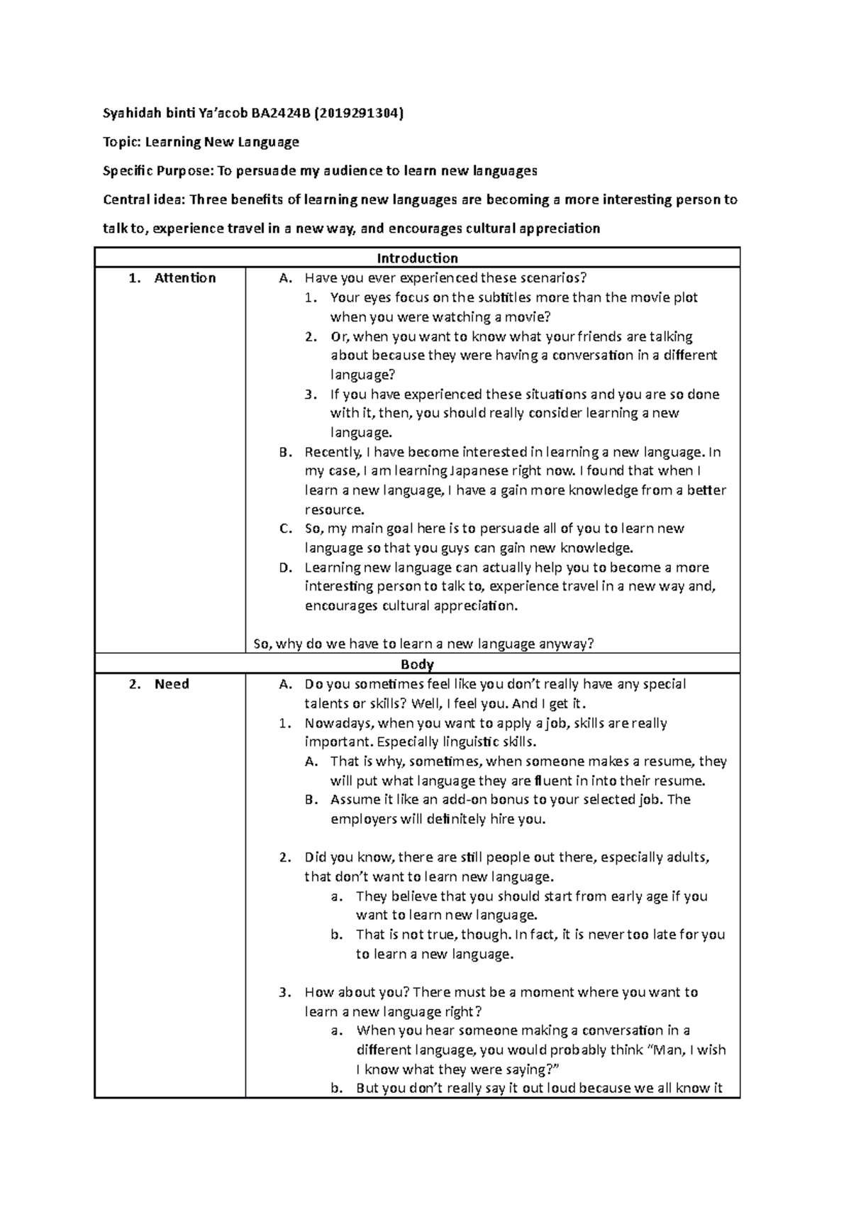 Monroe Motivated Sequence for Persuasive Speech - Syahidah binti Ya ...