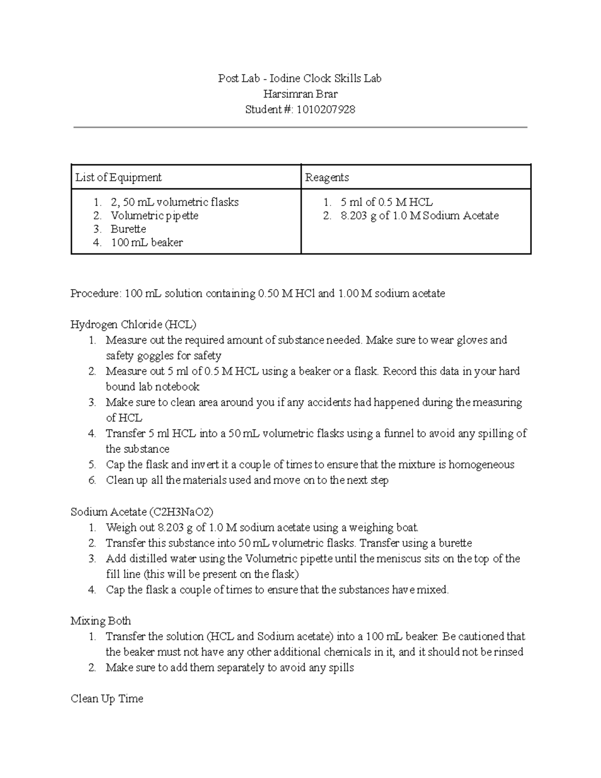 Post Lab - Iodine Clock Skills Lab - Post Lab - Iodine Clock Skills Lab ...
