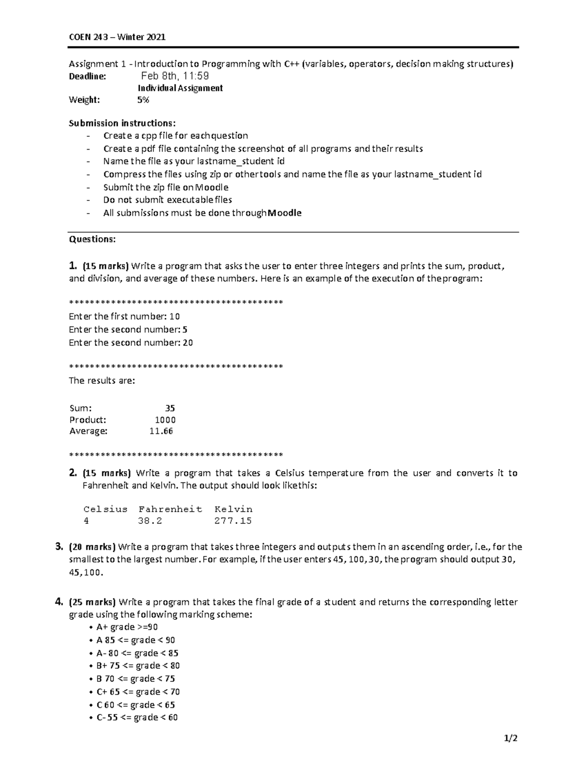 A1 Winter 2021 - COEN 243 – Winter 2021 1/ Assignment 1 - Introduction ...