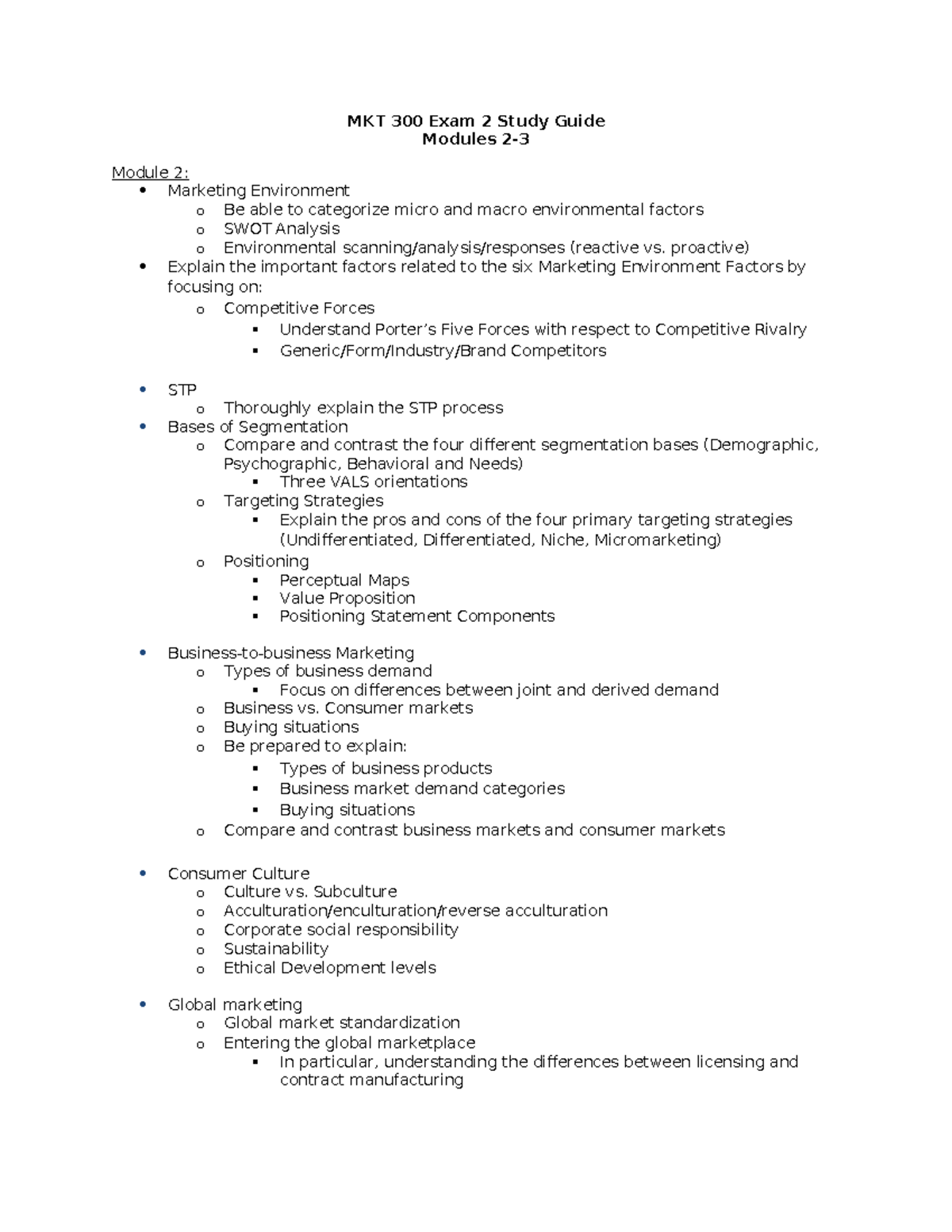 Module 2&3 study guide - Grade: A - MKT 300 Exam 2 Study Guide Modules ...