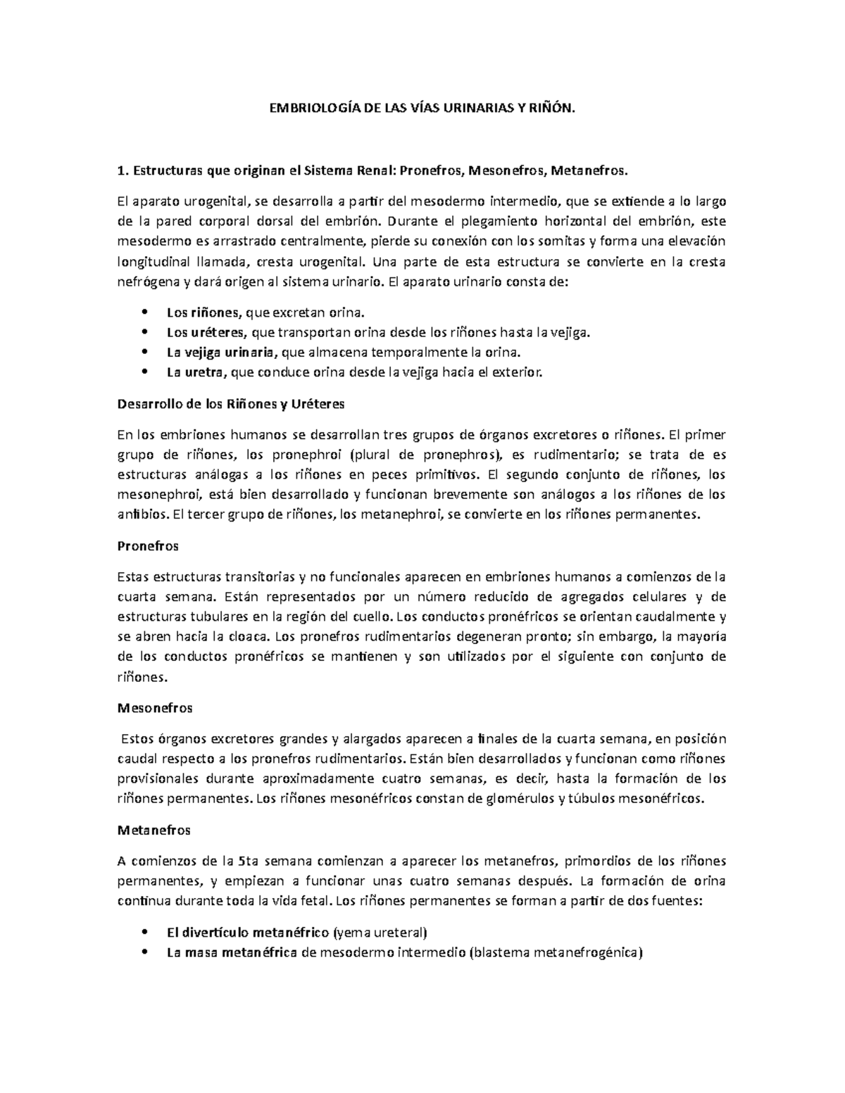 EmbriologÍa de las vias urinarias y riñon DE LAS URINARIAS Y 1