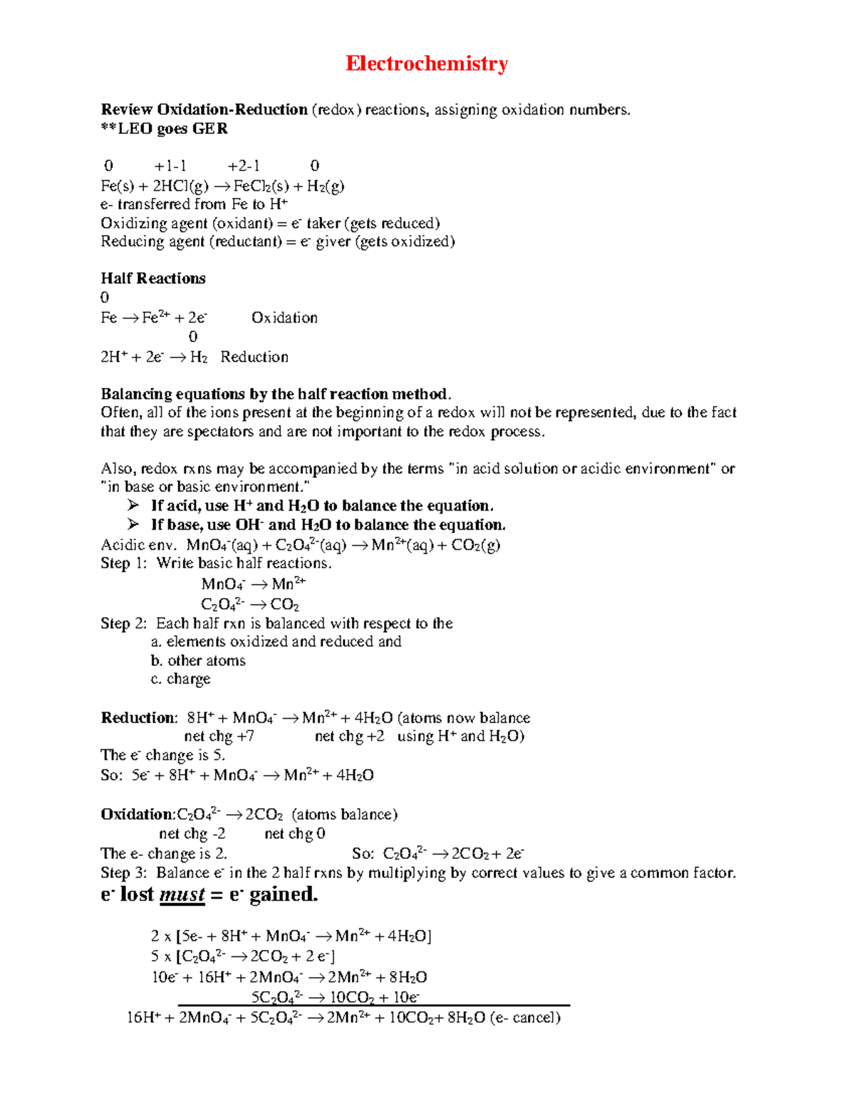 Electrochemistry-2 - Chimie - Electrochemistry Review Oxidation ...