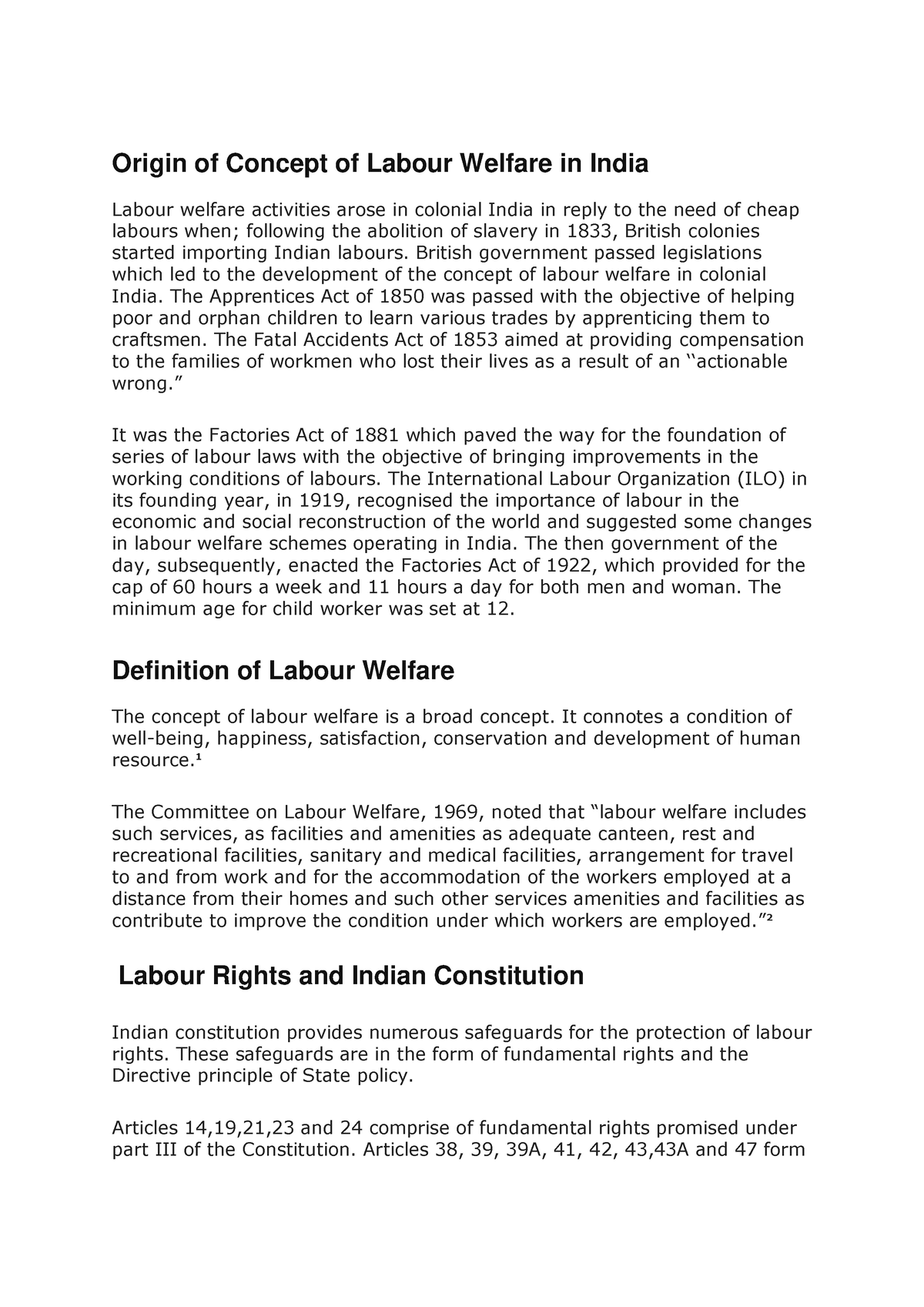 case study on labour welfare in india