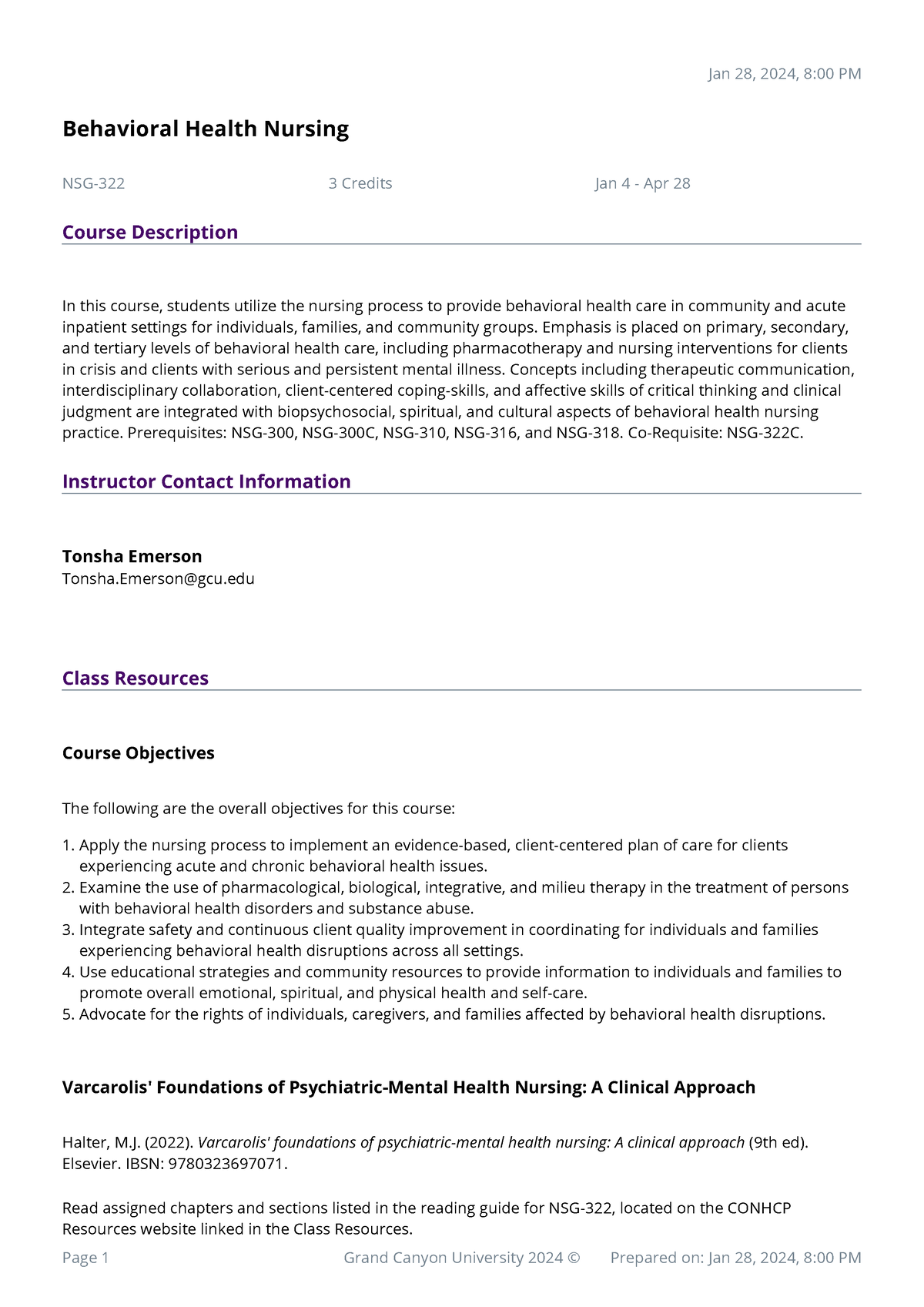 Syllabus NSG-322-CHDB23FA-20240104 - Jan 28, 2024, 8:00 PM Behavioral ...