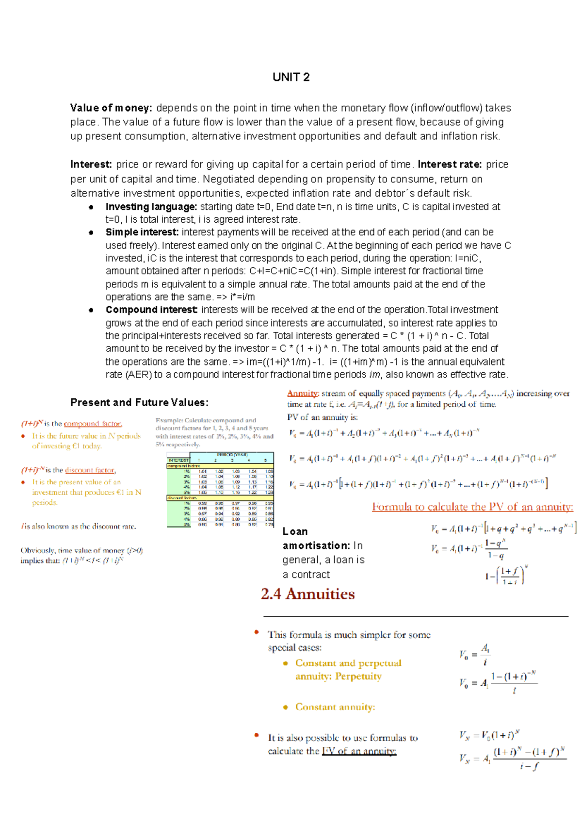UNIT 2 - Unit 2 summary - UNIT 2 Value of money: depends on the point ...