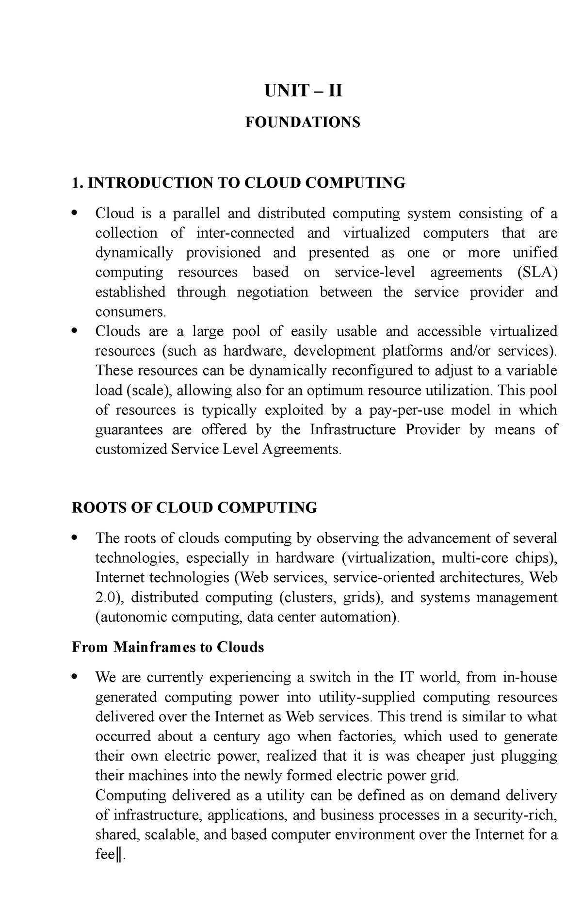 UNIT-2 (Foundations) - UNIT – II FOUNDATIONS 1. INTRODUCTION TO CLOUD ...