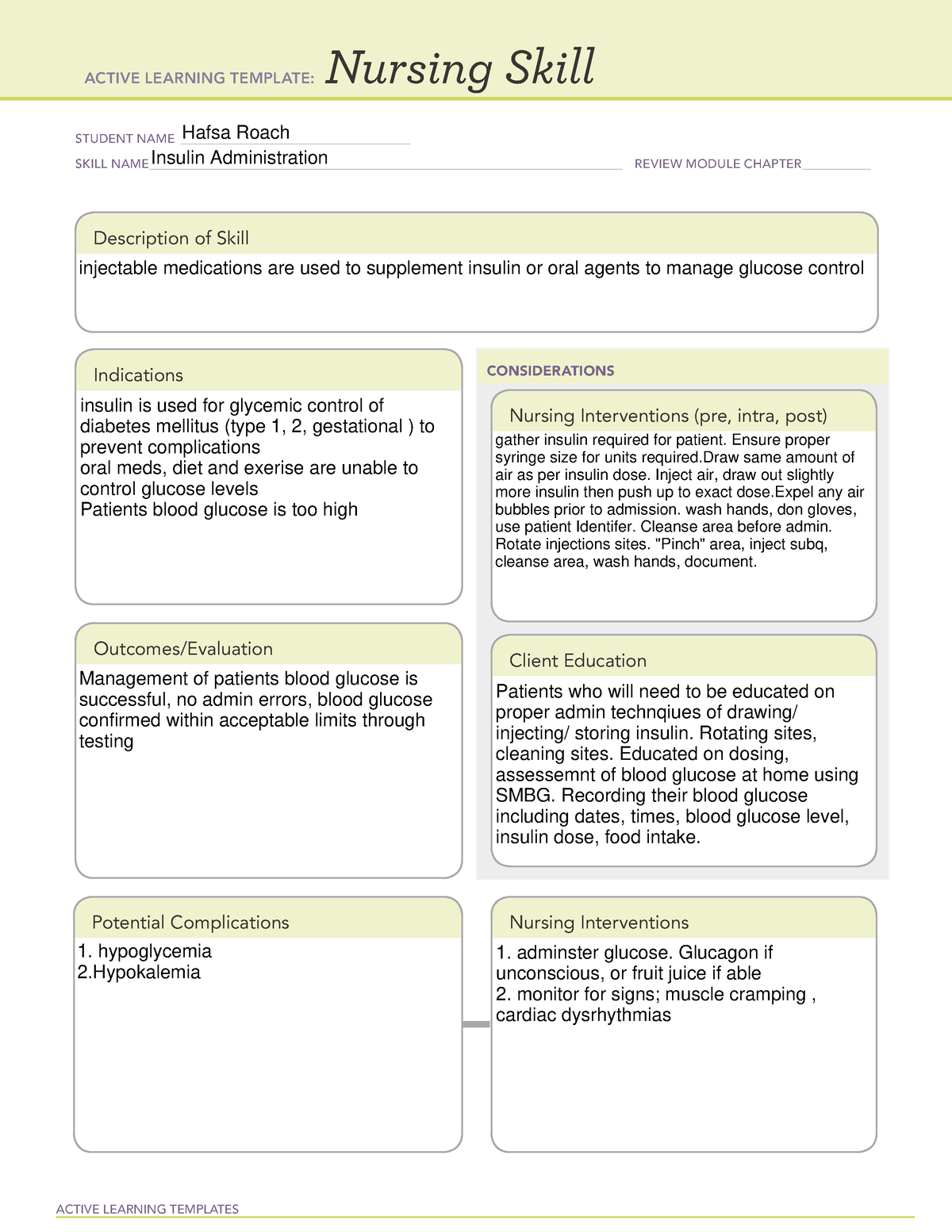 Insulin - STUDY TEMPLATES - 255 - ACTIVE LEARNING TEMPLATES Nursing ...