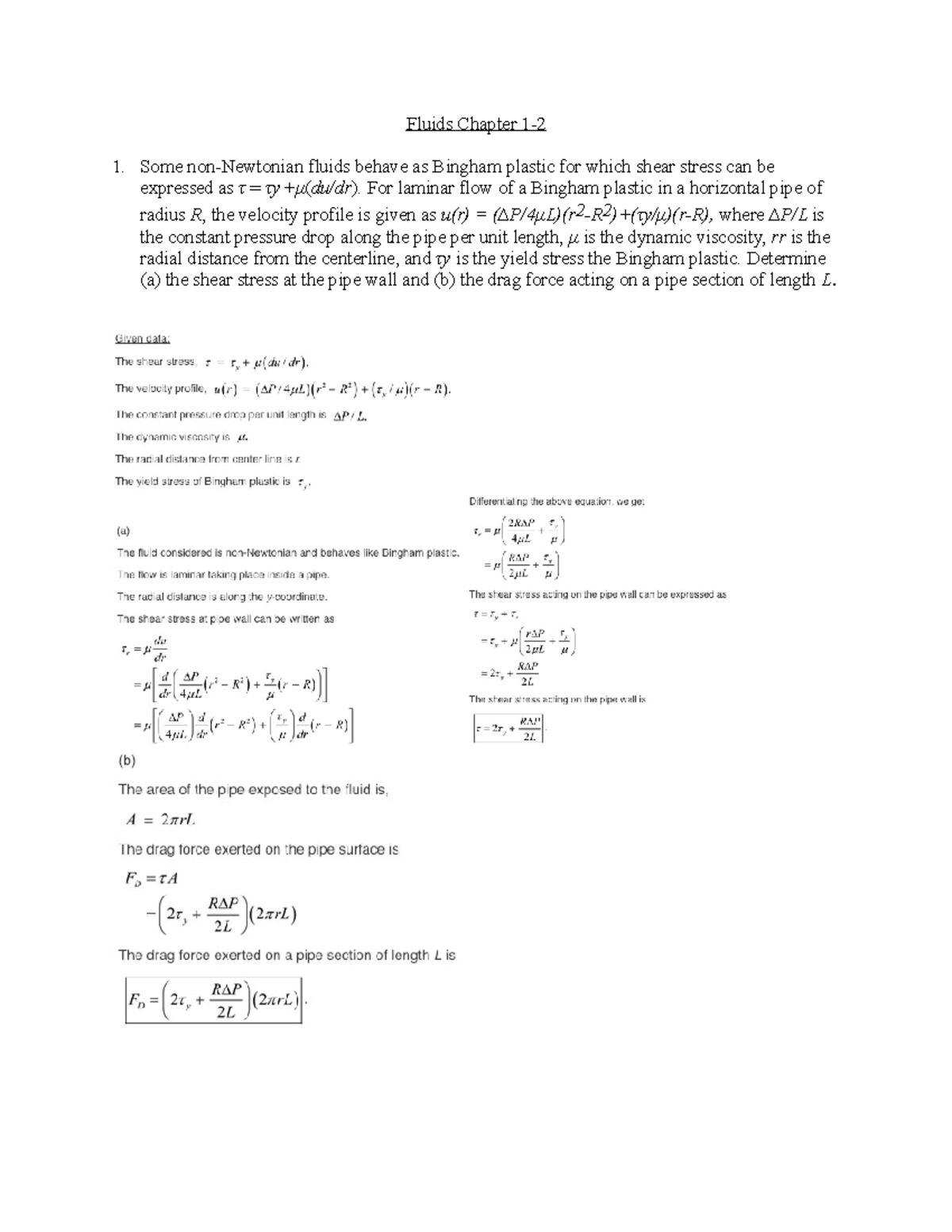 Fluids Final Study - Practice examples - Fluids Chapter 1- 1. Some non ...