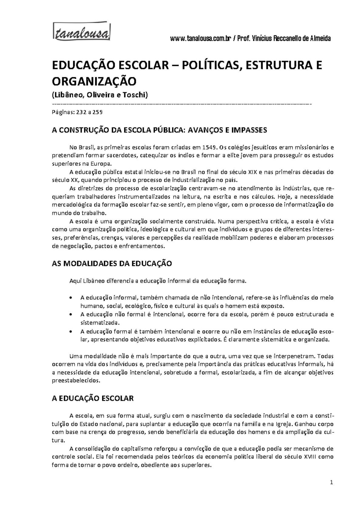 4. 232 A 259 Educação Escolar; Políticas, Estrutura E Organização ...