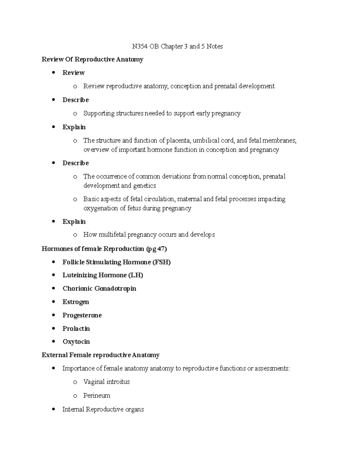 N354 OB Chapter 3 and 5 Notes - N354 OB Chapter 3 and 5 Notes Review Of ...