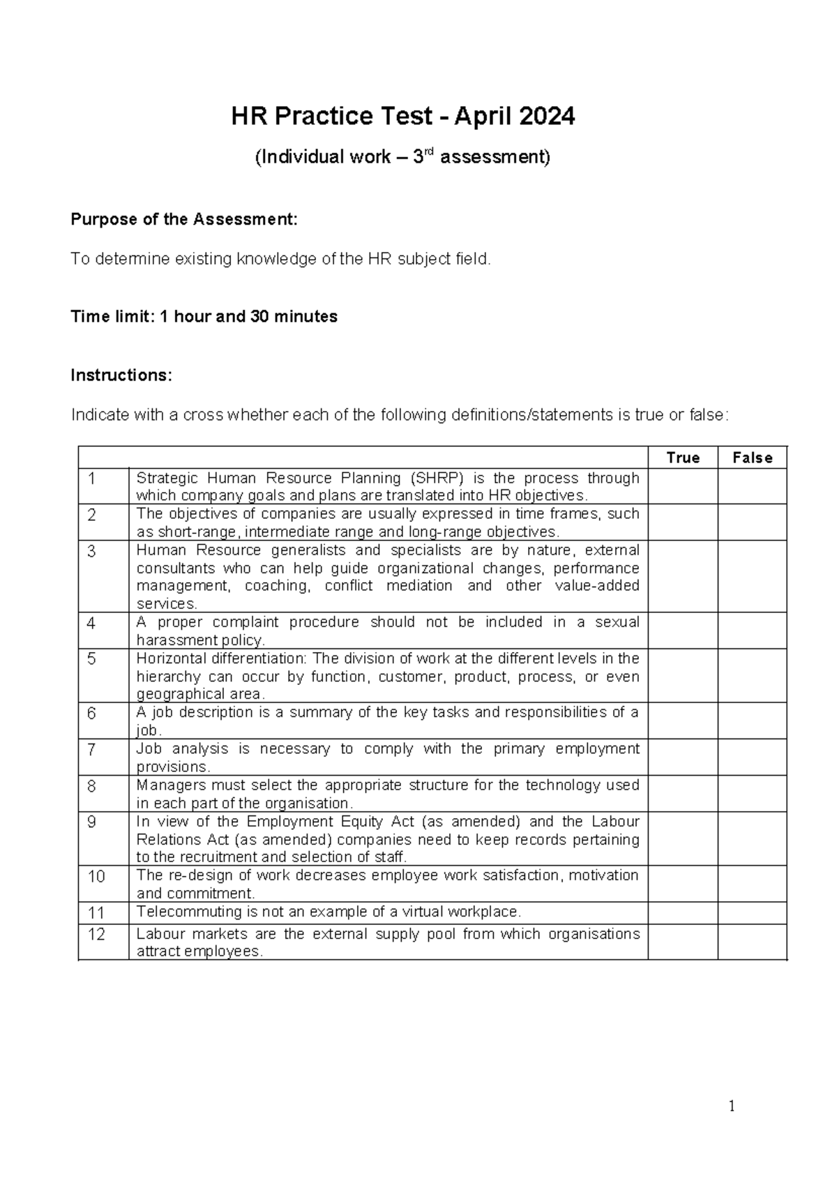 Final 2024 Assessment 3 TEST - HR Practice Test - April 2024 ...