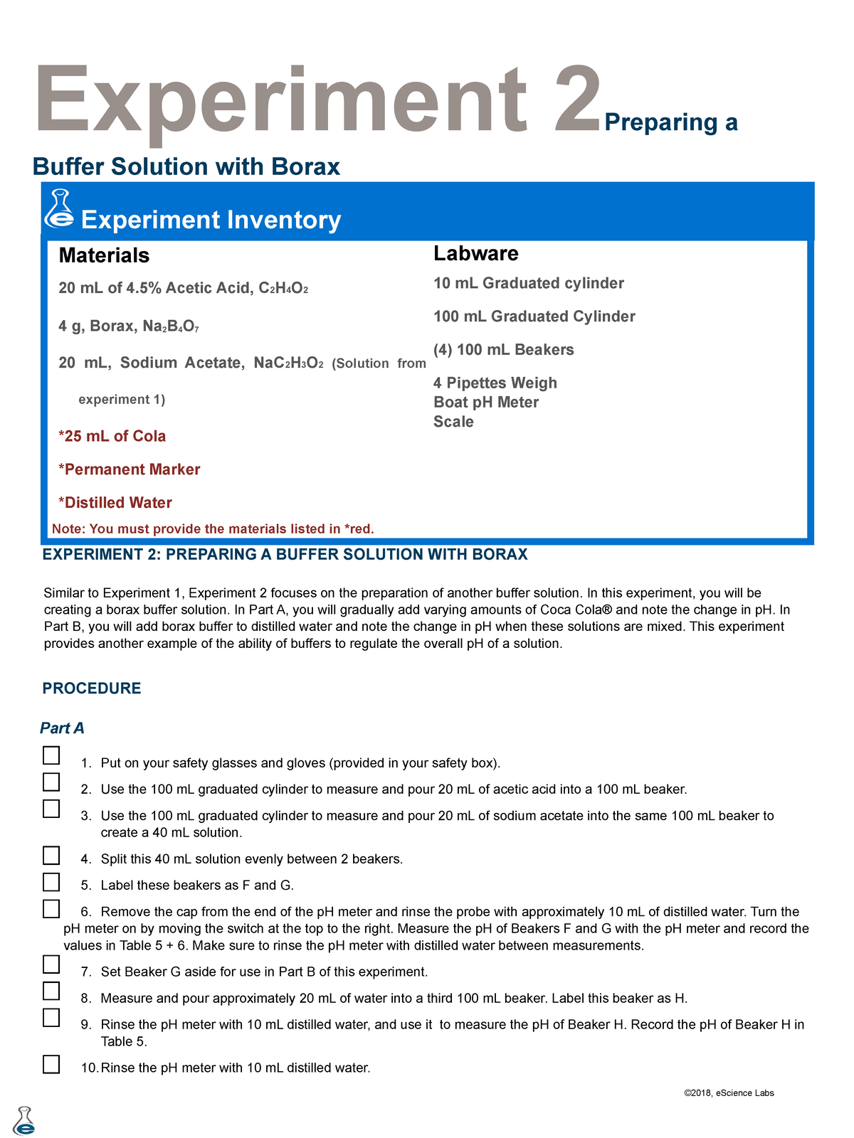 Lab 18 exp 2 - borax buffer solutions lab - Experiment 2Preparing a ...