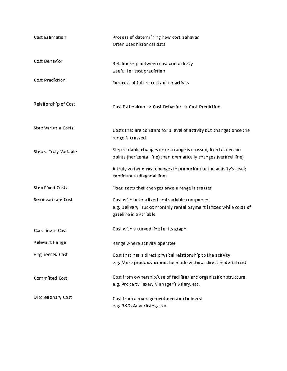 ACC 312 Chapter 6 Notes - Cost Estimation Cost Behavior Cost Prediction ...
