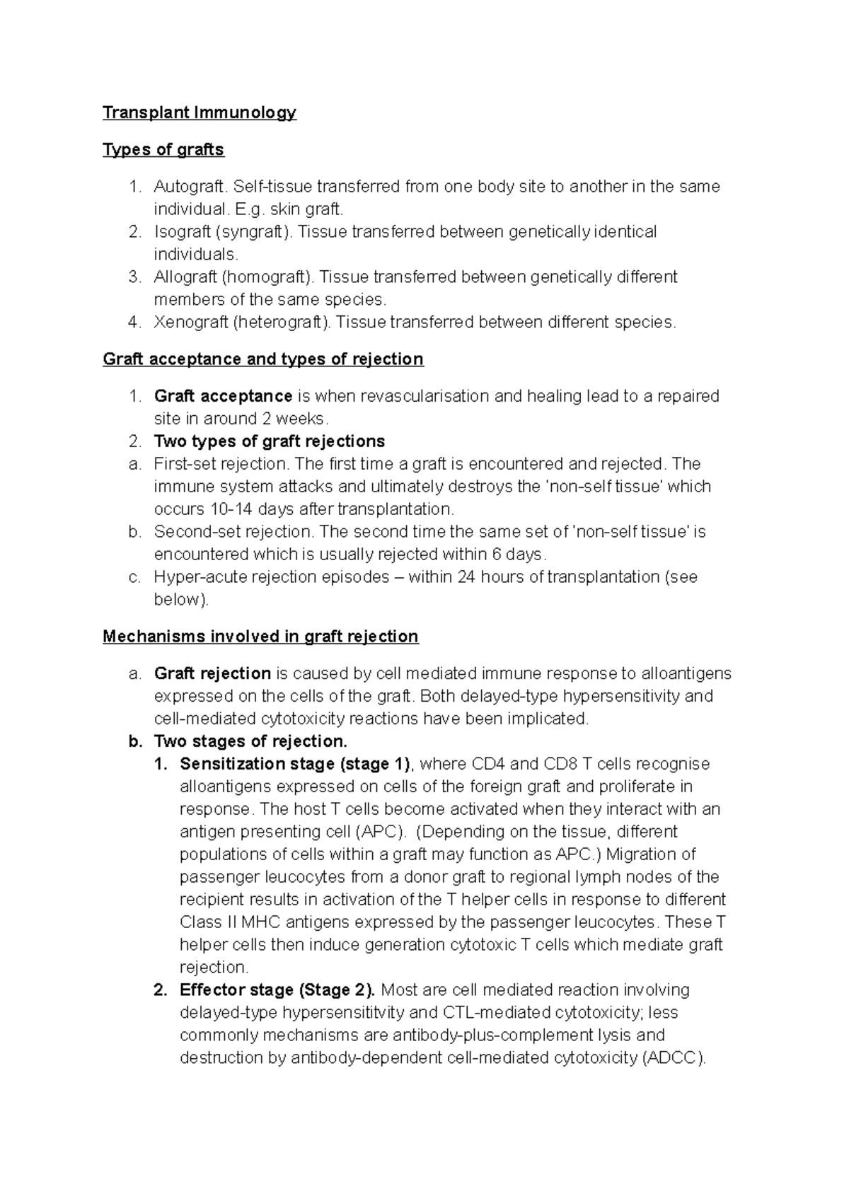 Transplant Immunology - Transplant Immunology Types of grafts Autograft ...