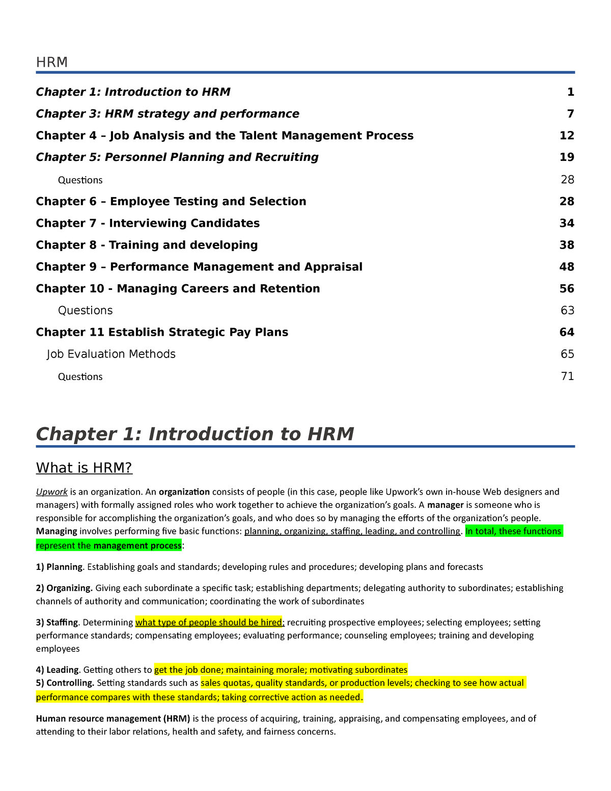 HRM-comb - Notes For HRM - HRM Chapter 1: Introduction To HRM 1 Chapter ...