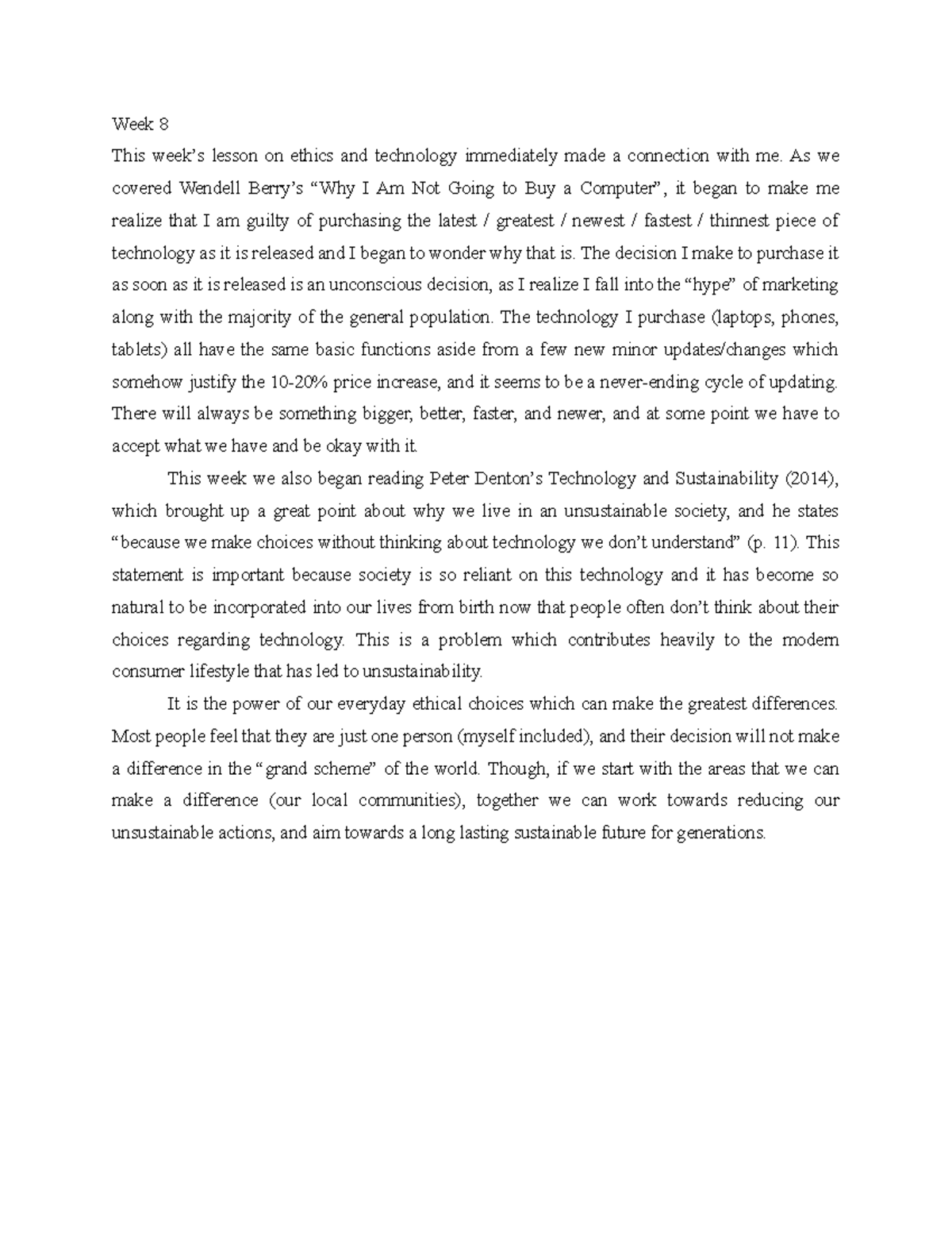 Example of a personal experience journal entry Week 8 This week’s