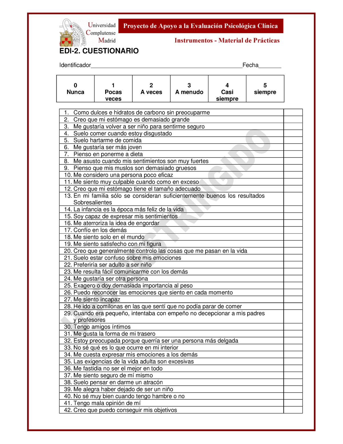 EDI 2 Cuestionario - Inventario De Los Trastornos De Conducta ...