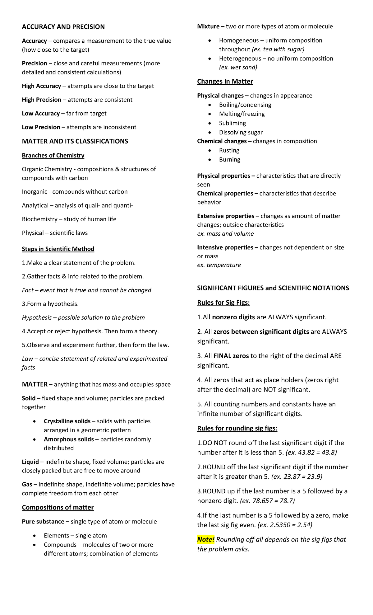 Gen Chem Unit Test 1 Reviewer - ACCURACY AND PRECISION Accuracy ...