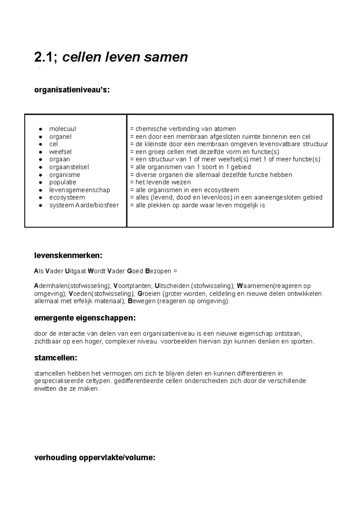 BIOL - Nectar H2 Samenvatting - 2; Cellen Leven Samen Organisatieniveau ...