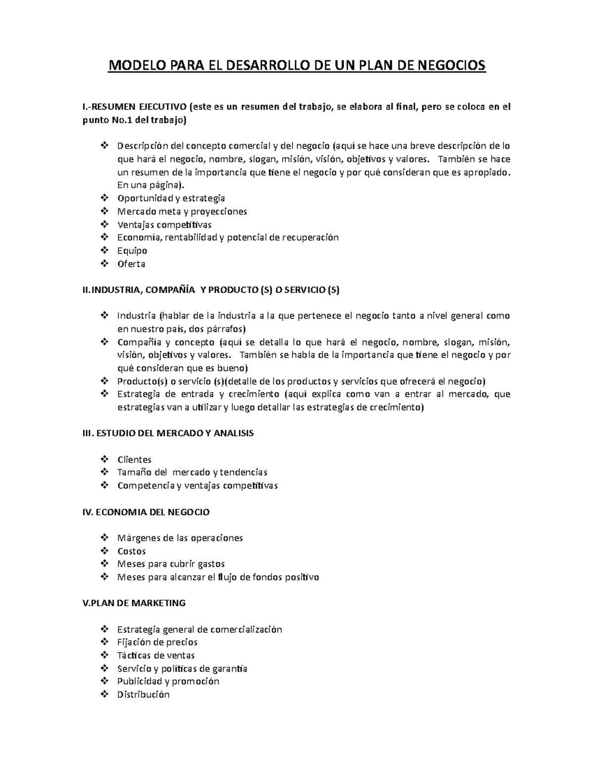 GUIA PARA EL PLAN DE NEGOCIOS EN LAS EMPRESAS - MODELO PARA EL ...