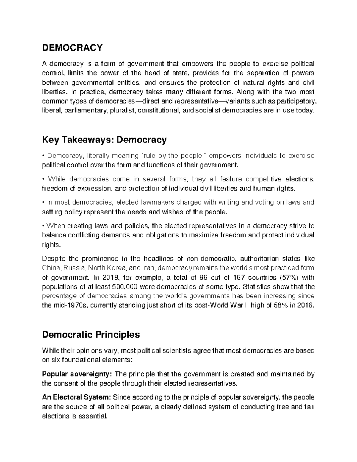 Democracy It is a notes for Fundamentals of Political Science