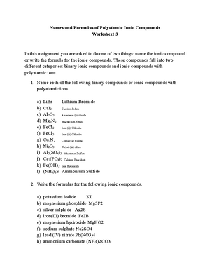 Polyatomic Ionic Compounds Worksheet 3 - Food and Nutrition 1 - UWO -  Studocu