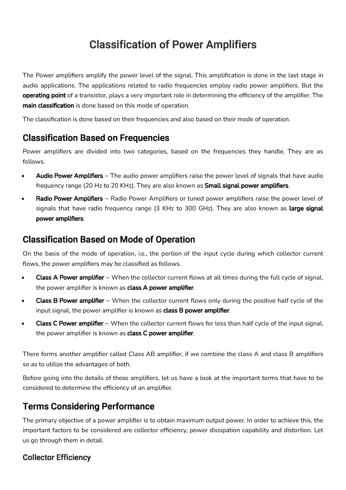 Classification Of Power Amplifiers - This Amplication Is Done In The ...