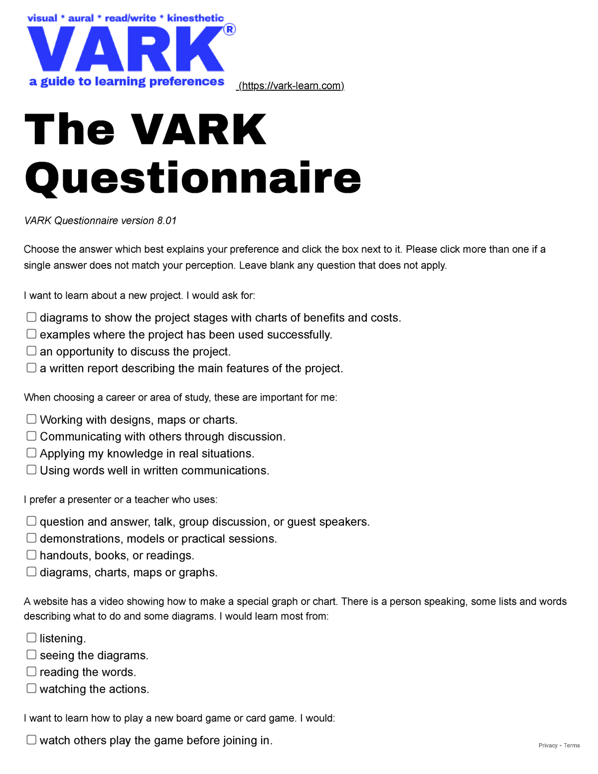 printable-vark-questionnaire