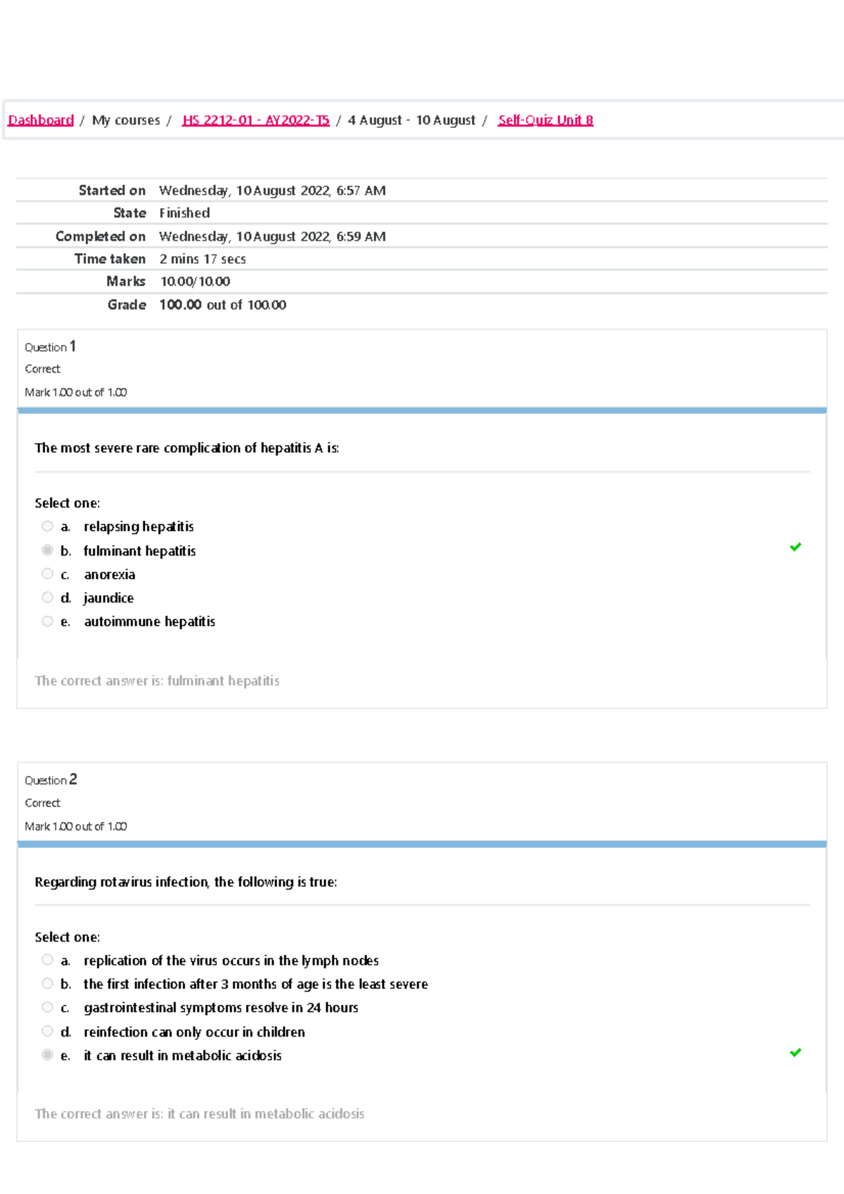 Self-Quiz Unit 8 Attempt Review - Started On Wednesday, 10 August 2022 ...