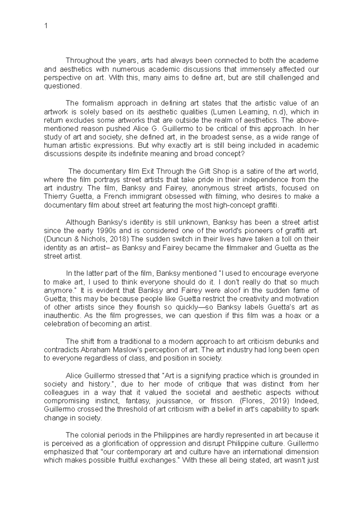 A Critical Evaluation of the Academic Discussions of Art - 1 Throughout ...